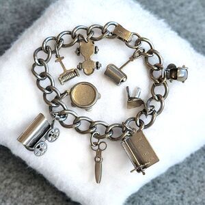 Vintage Marin Silvertone Charm Bracelet 8" Signed1940's